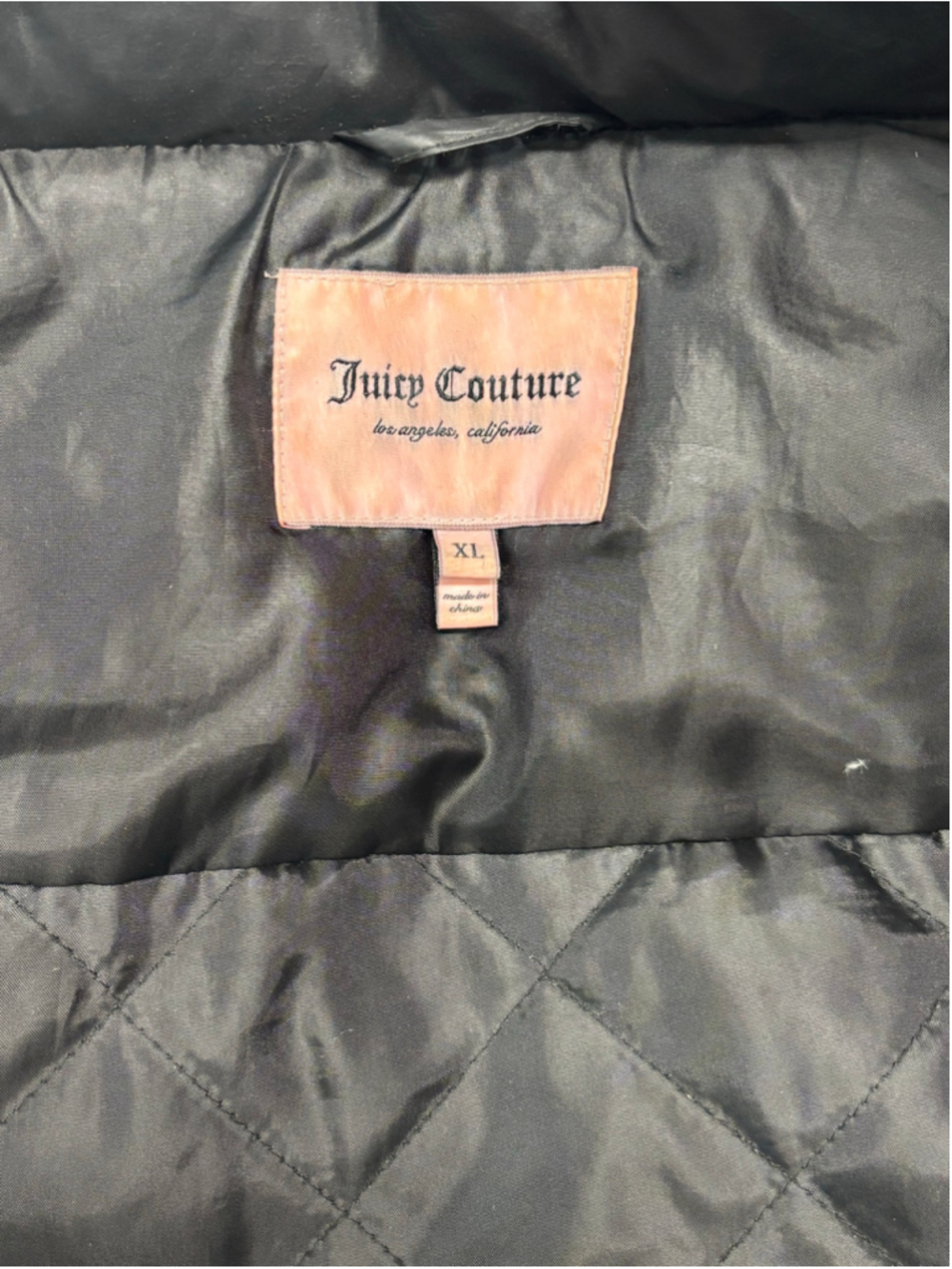 Women's Vintage Juicy Couture Y2K Black Puffer Coat with Faux Fur Hood Size XL - Picture 5 of 10